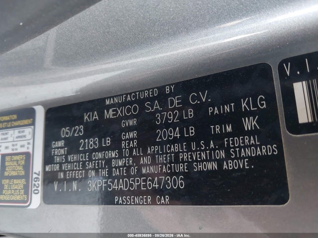 Aukcja sprzedaży 2023 Kia Forte Gt-line, vin: 3KPF54AD5PE647306, numer aukcji: 45936895