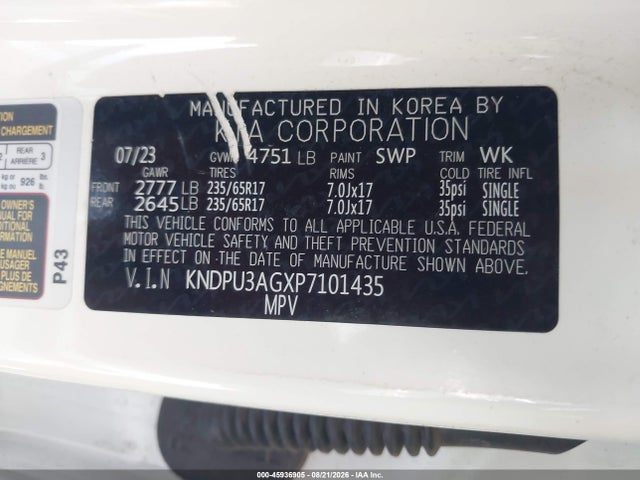Aukcja sprzedaży 2023 Kia Sportage Hybrid Lx, vin: KNDPU3AGXP7101435, numer aukcji: 45936905