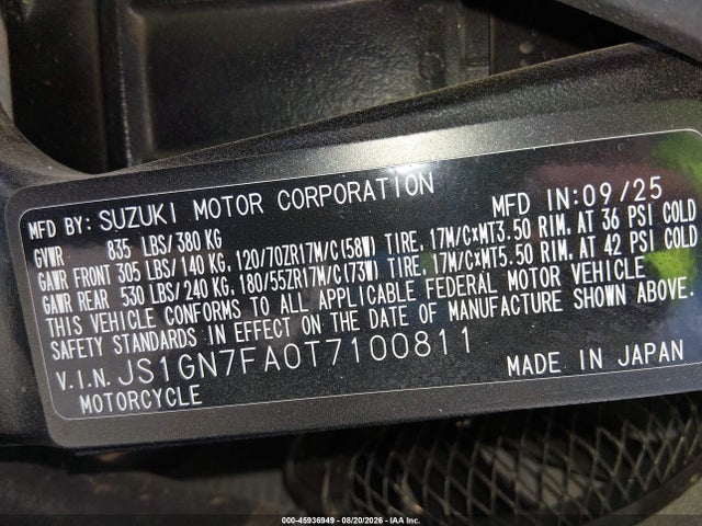 Suzuki GSX-R600 2026 JS1GN7FA0T7100811 Image 10