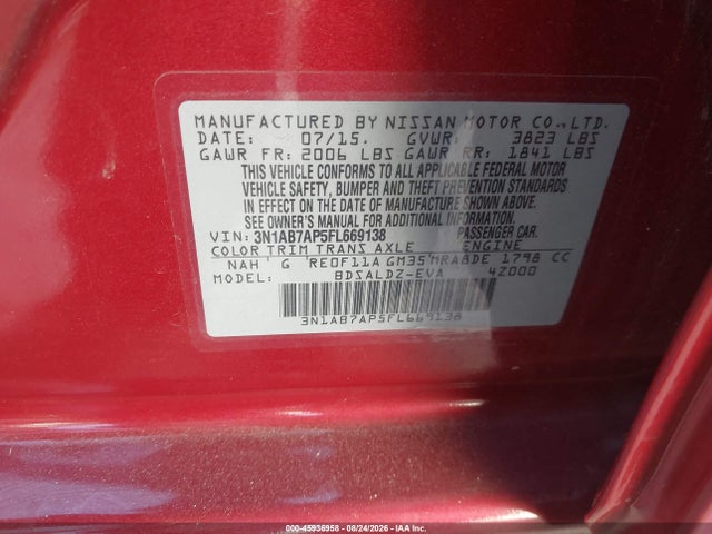3N1AB7AP5FL669138 Nissan Sentra Fe+ S/s/sl/sr/sv