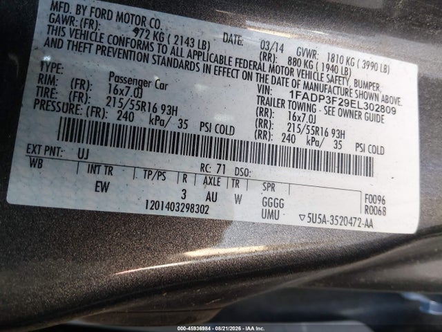 1FADP3F29EL302809 Ford FOCUS SE