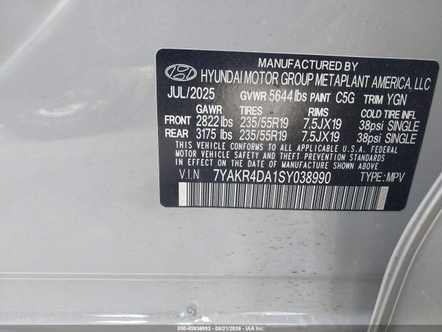 Aukcja sprzedaży 2025 Hyundai Ioniq 5 Limited, vin: 7YAKR4DA1SY038990, numer aukcji: 45936993