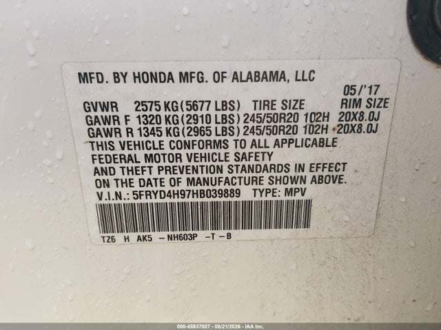 Aukcja sprzedaży 2017 Acura Mdx Advance   Entertainment Pkgs, vin: 5FRYD4H97HB039889, numer aukcji: 45937007