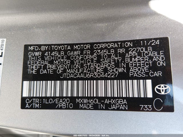 Продаж на аукціоні авто 2024 Toyota Prius Xle, vin: JTDACAAU6R3044227, номер лоту: 45937033