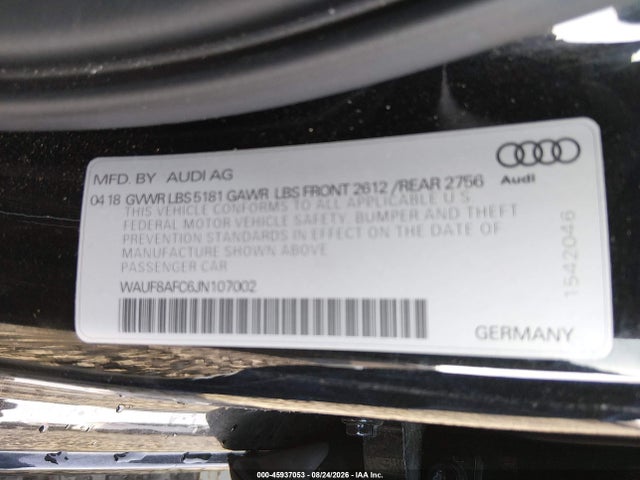 Auction sale of the 2018 Audi A6 2.0t Premium/2.0t Sport, vin: WAUF8AFC6JN107002, lot number: 45937053