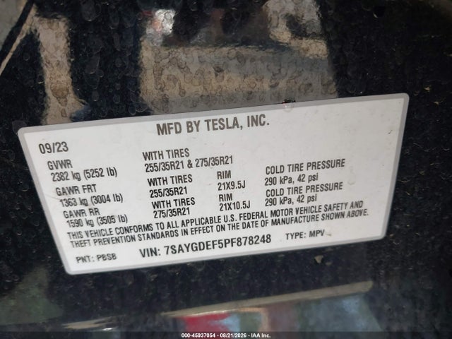 Aukcja sprzedaży 2023 Tesla Model Y Performance Dual Motor All-wheel Drive, vin: 7SAYGDEF5PF878248, numer aukcji: 45937054