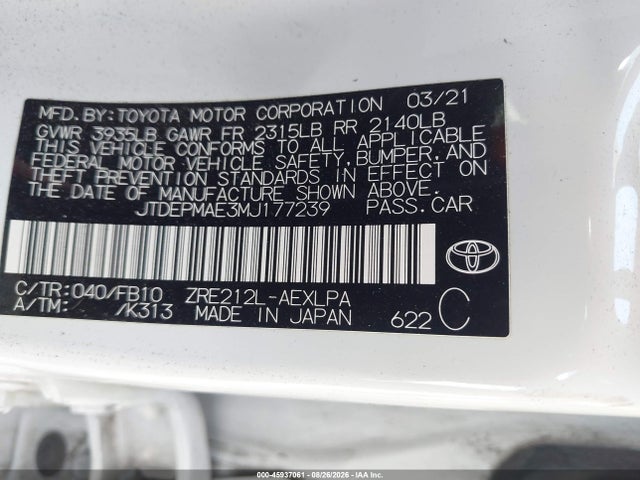 Toyota COROLLA LE 2021 JTDEPMAE3MJ177239 Image 9