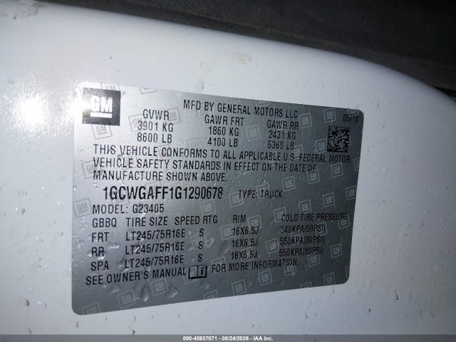 Chevrolet Express 2500 Work Van 2016 1GCWGAFF1G1290678 Image 9