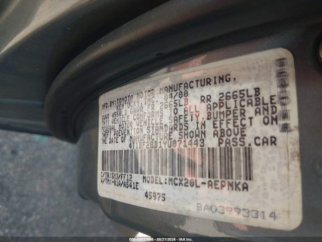 45937086 :رقم المزاد ، 4T1BF28B1YU071443 vin ، 2000 Toyota Avalon Xl مزاد بيع