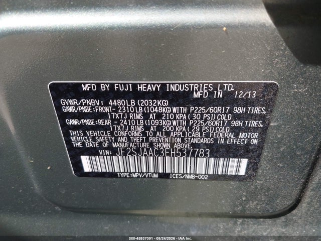 Продажа на аукционе авто 2014 Subaru Forester 2.5i, vin: JF2SJAAC3EH537783, номер лота: 45937091