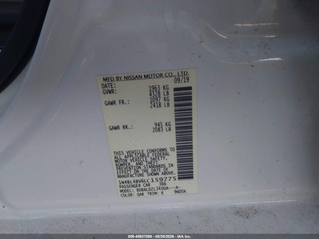 45937095 :رقم المزاد ، 1N4BL4BV6LC159775 vin ، 2020 Nissan Altima S Fwd مزاد بيع