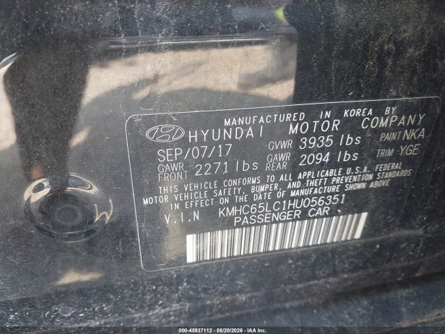 Aukcja sprzedaży 2017 Hyundai Ioniq Hybrid Blue, vin: KMHC65LC1HU056351, numer aukcji: 45937112