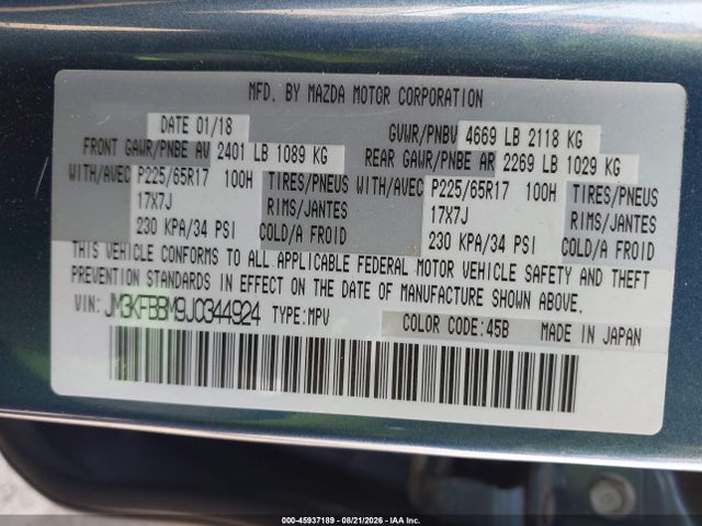 Mazda CX-5 SPORT 2018 JM3KFBBM9J0344924 Image 9