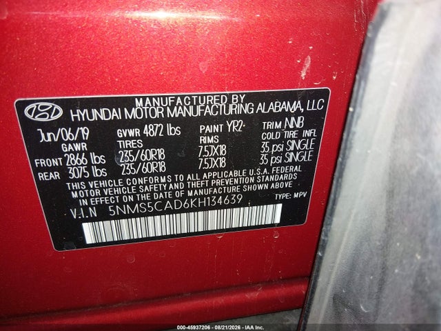 Hyundai Santa Fe Limited 2019 5NMS5CAD6KH134639 Image 9