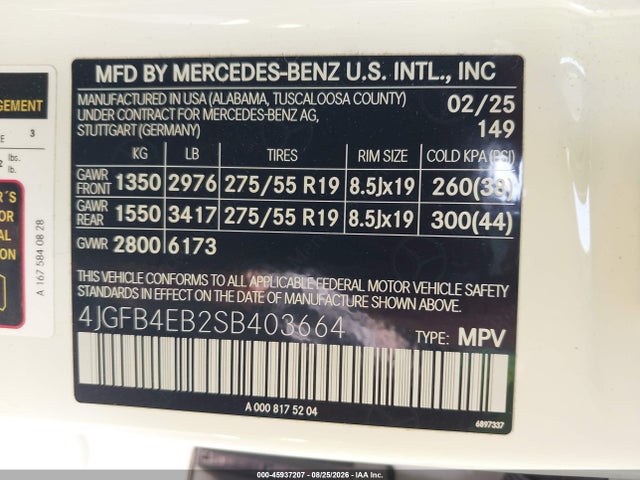 4JGFB4EB2SB403664 Mercedes-Benz GLE 350
