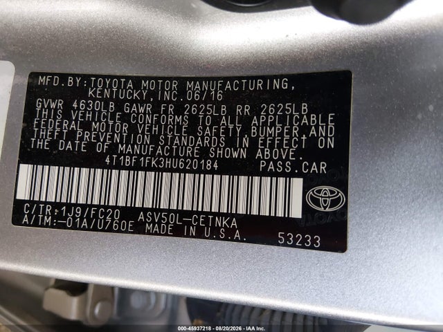 4T1BF1FK3HU620184 Toyota CAMRY LE
