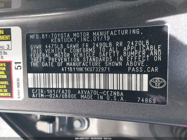 Toyota CAMRY LE 2019 4T1B11HK1KU732971 Image 9