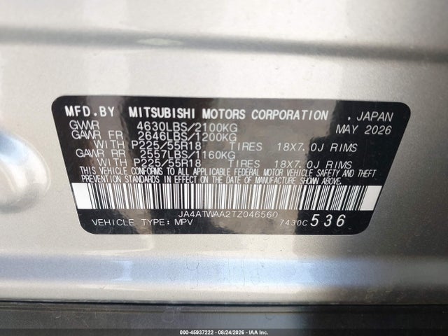 45937222 :رقم المزاد ، JA4ATWAA2TZ046560 vin ، 2026 Mitsubishi Eclipse Cross Black Edition S-awc/se S-awc/sel S-awc مزاد بيع