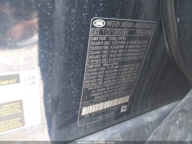 2019 Land Rover Discovery Hse მანქანა იყიდება აუქციონზე, vin: SALRR2RV9KA087927, აუქციონის ნომერი: 45937235