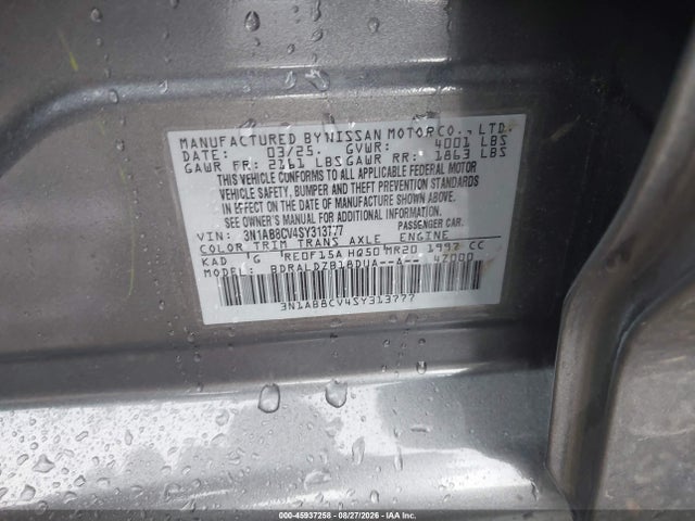45937258 :رقم المزاد ، 3N1AB8CV4SY313777 vin ، 2025 Nissan Sentra Sv مزاد بيع