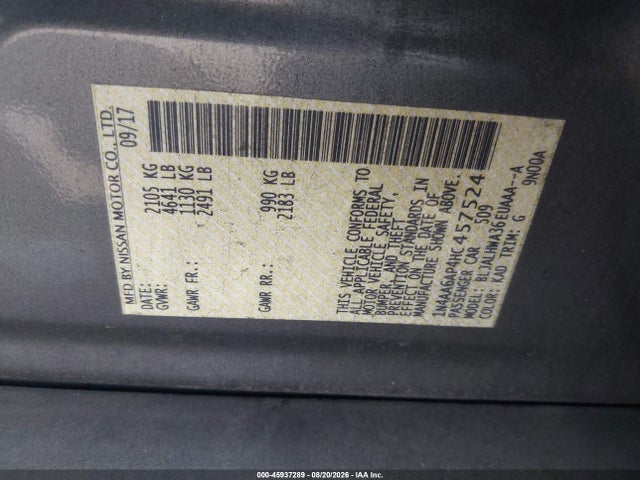 Продаж на аукціоні авто 2017 Nissan Maxima 3.5 Platinum, vin: 1N4AA6AP4HC457524, номер лоту: 45937289
