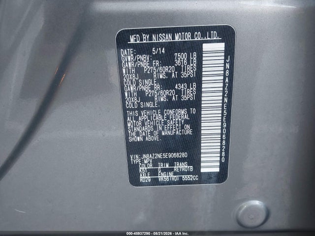 Продажа на аукционе авто 2014 Infiniti Qx80, vin: JN8AZ2NE5E9068280, номер лота: 45937290