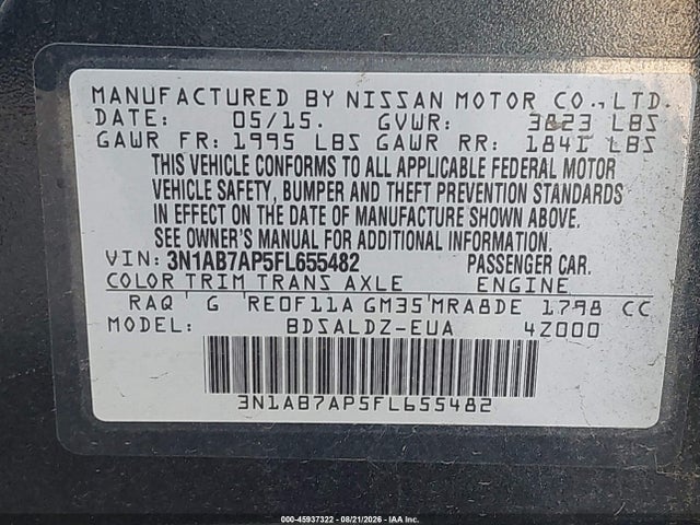 3N1AB7AP5FL655482 Nissan Sentra Fe+ S/s/sl/sr/sv