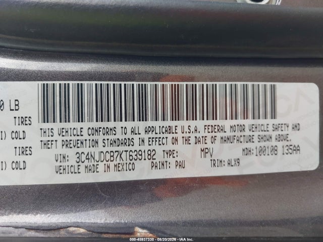 45937330 :رقم المزاد ، 3C4NJDCB7KT639182 vin ، 2019 Jeep Compass Limited 4x4 مزاد بيع