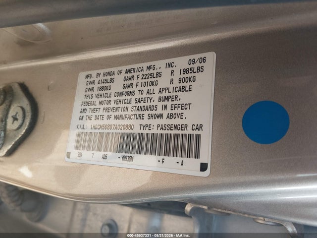 Продажа на аукционе авто 2007 Honda Accord 2.4 Ex, vin: 1HGCM56897A020880, номер лота: 45937331