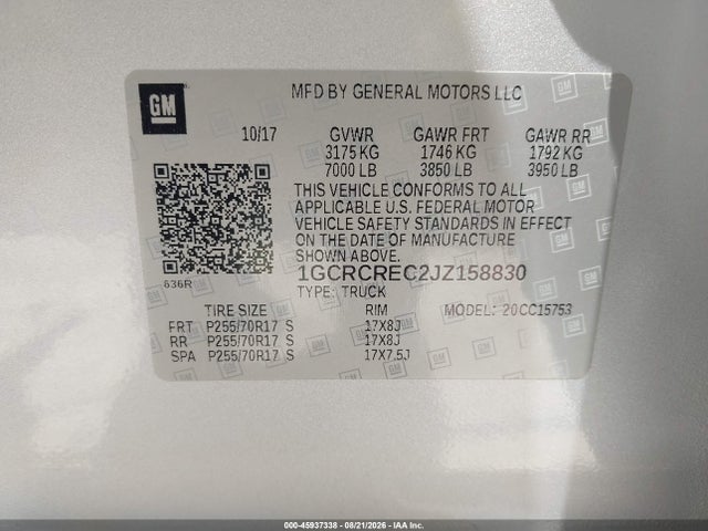 Chevrolet Silverado 1500 1lt 2018 1GCRCREC2JZ158830 Image 9