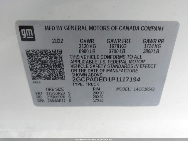 45937375 :رقم المزاد ، 2GCPADED1P1117194 vin ، 2023 Chevrolet Silverado 1500 2wd  Short Bed Rst مزاد بيع