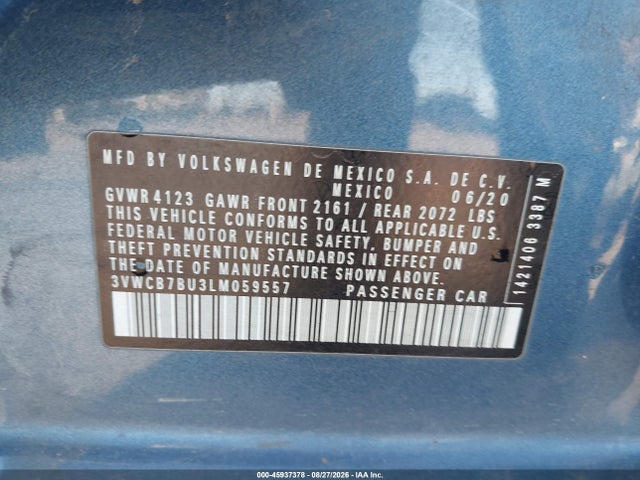 2020 Volkswagen Jetta 1.4t R-line/1.4t S/1.4t Se მანქანა იყიდება აუქციონზე, vin: 3VWCB7BU3LM059557, აუქციონის ნომერი: 45937378