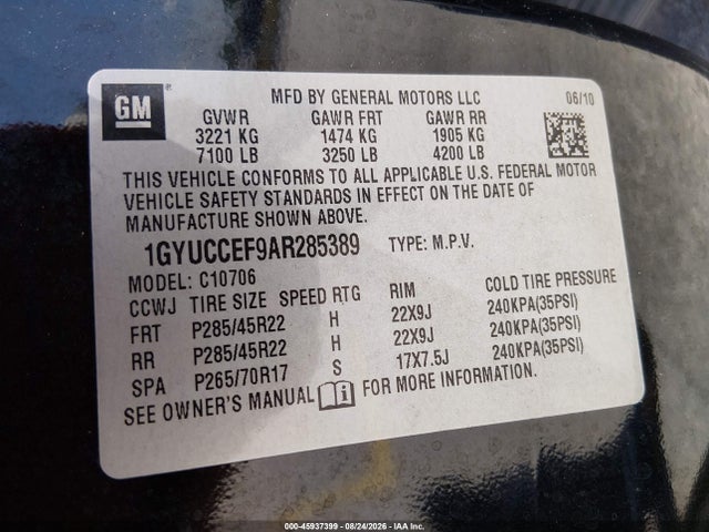 Продаж на аукціоні авто 2010 Cadillac Escalade Premium, vin: 1GYUCCEF9AR285389, номер лоту: 45937399