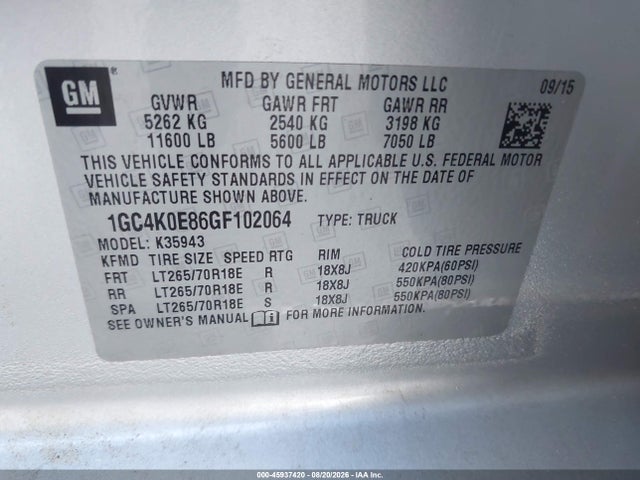 Aukcja sprzedaży 2016 Chevrolet Silverado 3500hd Ltz, vin: 1GC4K0E86GF102064, numer aukcji: 45937420