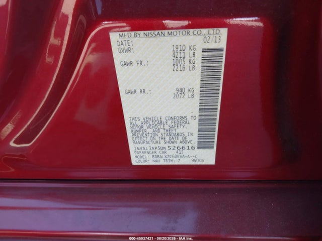 Aukcja sprzedaży 2013 Nissan Altima 2.5 Sl, vin: 1N4AL3AP5DN526616, numer aukcji: 45937421