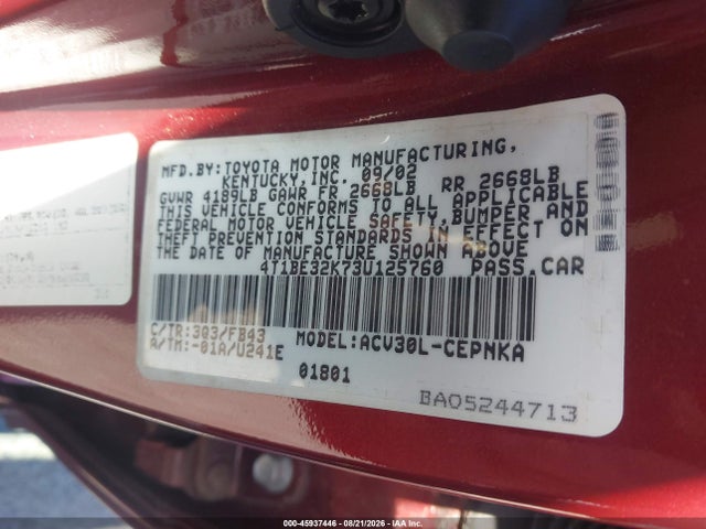 Aukcja sprzedaży 2003 Toyota Camry Le, vin: 4T1BE32K73U125760, numer aukcji: 45937446