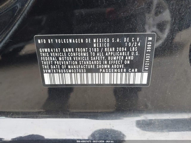 Продажа на аукционе авто 2025 Volkswagen Jetta 1.5t Se, vin: 3VW7X7BU5SM027033, номер лота: 45937473