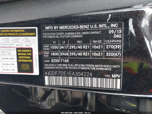 4JGDF7DE1EA304224 Mercedes-Benz Gl 550 4matic