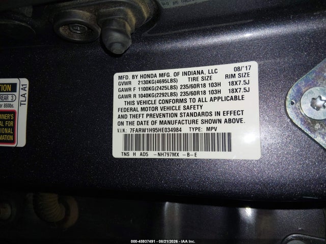 Honda Cr-v Touring 2017 7FARW1H95HE034984 Image 9