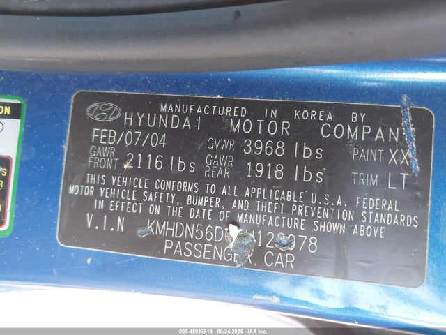 Aukcja sprzedaży 2004 Hyundai Elantra Gt, vin: KMHDN56D04U123978, numer aukcji: 45937518