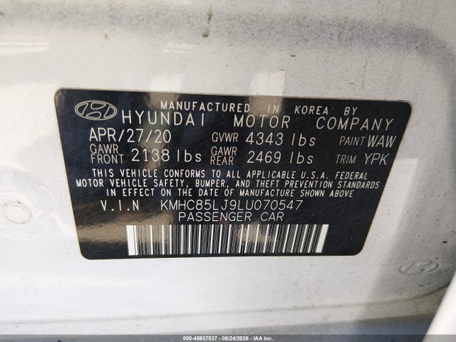 Aukcja sprzedaży 2020 Hyundai Ioniq Electric Limited, vin: KMHC85LJ9LU070547, numer aukcji: 45937537