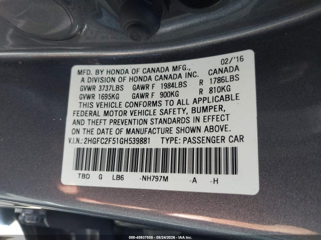 2HGFC2F51GH539881 Honda Civic Lx