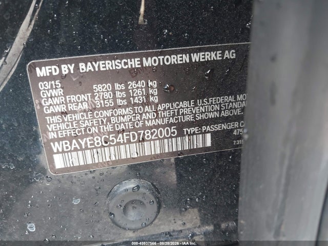 Продаж на аукціоні авто 2015 Bmw 750li, vin: WBAYE8C54FD782005, номер лоту: 45937566