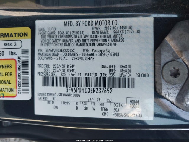 Ford FUSION SE 2014 3FA6P0HD3ER232652 Image 9