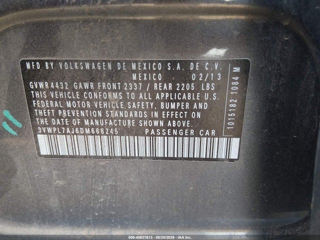 2013 Volkswagen Jetta Sportwagen 2.0l Tdi მანქანა იყიდება აუქციონზე, vin: 3VWPL7AJ6DM668245, აუქციონის ნომერი: 45937613