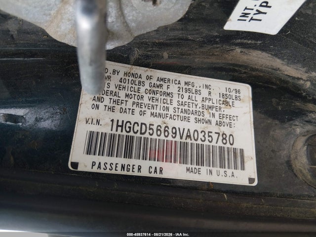 1997 Honda Accord Ex მანქანა იყიდება აუქციონზე, vin: 1HGCD5669VA035780, აუქციონის ნომერი: 45937614