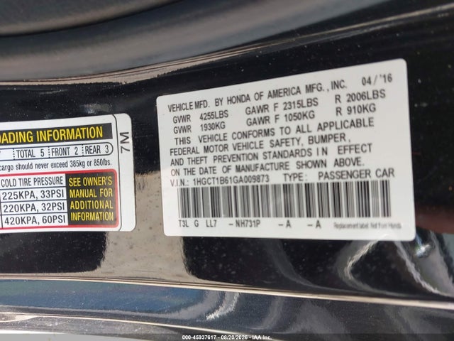 1HGCT1B61GA009873 Honda Accord Ex-l