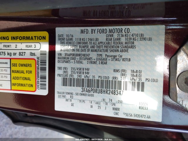 Продажа на аукционе авто 2017 Ford Fusion Hybrid Platinum, vin: 3FA6P0RU8HR248347, номер лота: 45937621