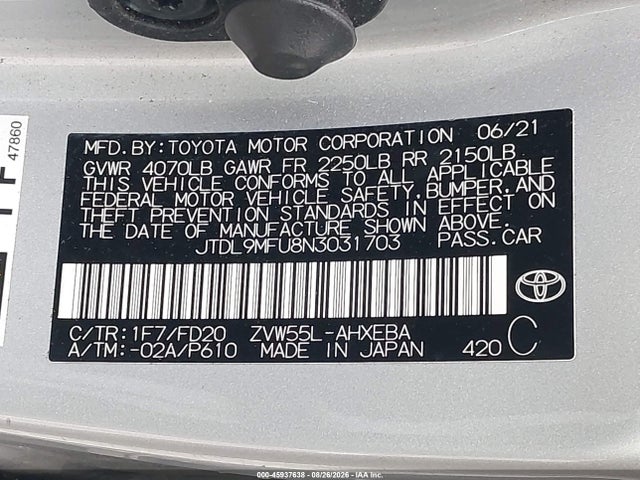 JTDL9MFU8N3031703 Toyota Prius Le Awd-e