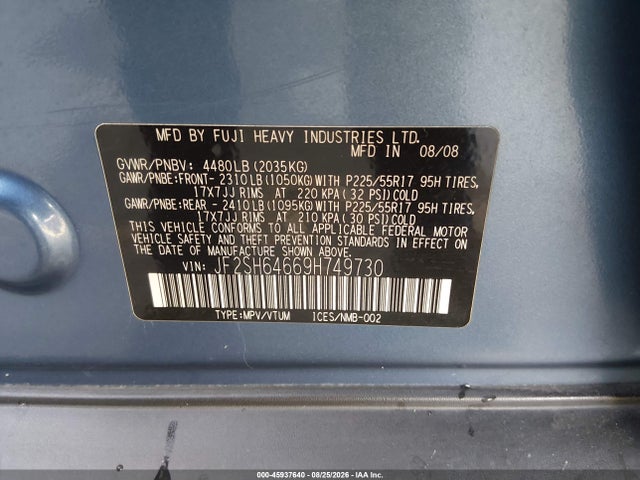 Aukcja sprzedaży 2009 Subaru Forester 2.5x Limited, vin: JF2SH64669H749730, numer aukcji: 45937640